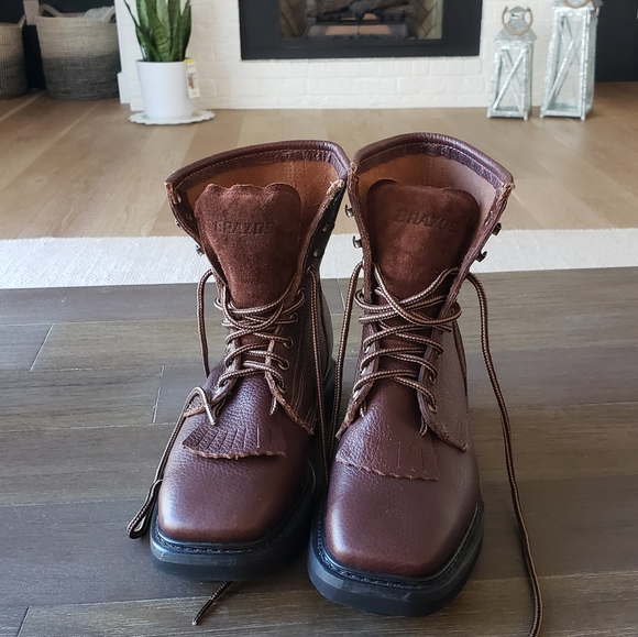 New Mens Brazos Leather Work Boots 